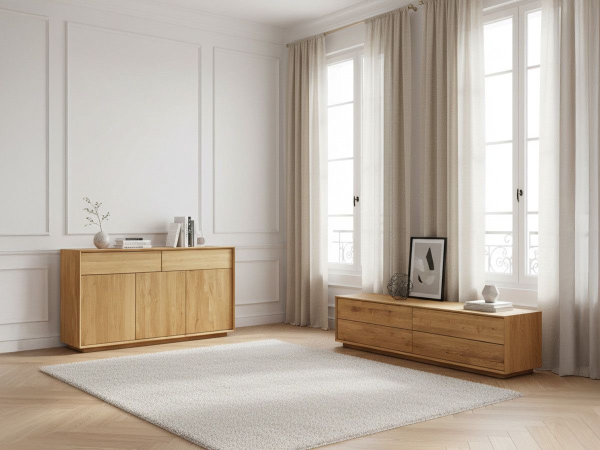 Ensemble VICTORIA avec buffet 164 cm et meuble TV 218 cm chêne massif